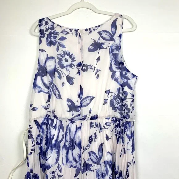 NWT Eliza J Pleated Floral Sleeveless Chiffon Belted Maxi Dress Cobalt Blue 18 - Picture 10 of 11
